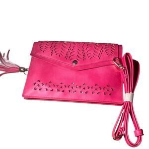 Blue Heaven Faux Leather Crossbody Laser Cut w/Tassel,Removable Strap